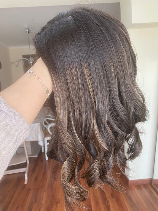 DARK BRUNETTE W/ HIGHLIGHTS / 16" / 8x8 / Silk Top