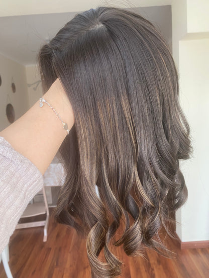 DARK BRUNETTE W/ HIGHLIGHTS / 16" / 8x8 / Silk Top